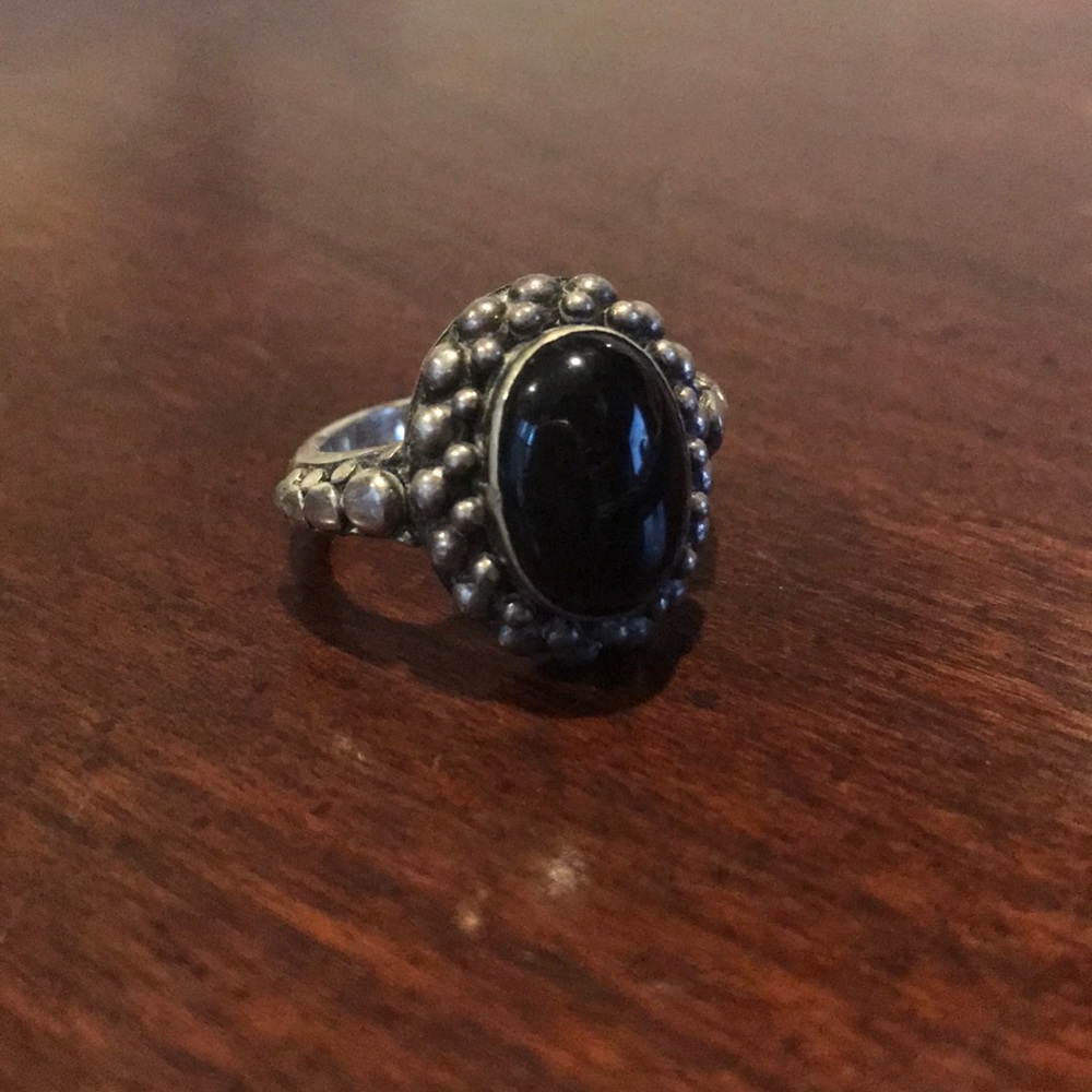 QVC Suarti Sterling Onyx Oxidized Bead Ring Sz. 10